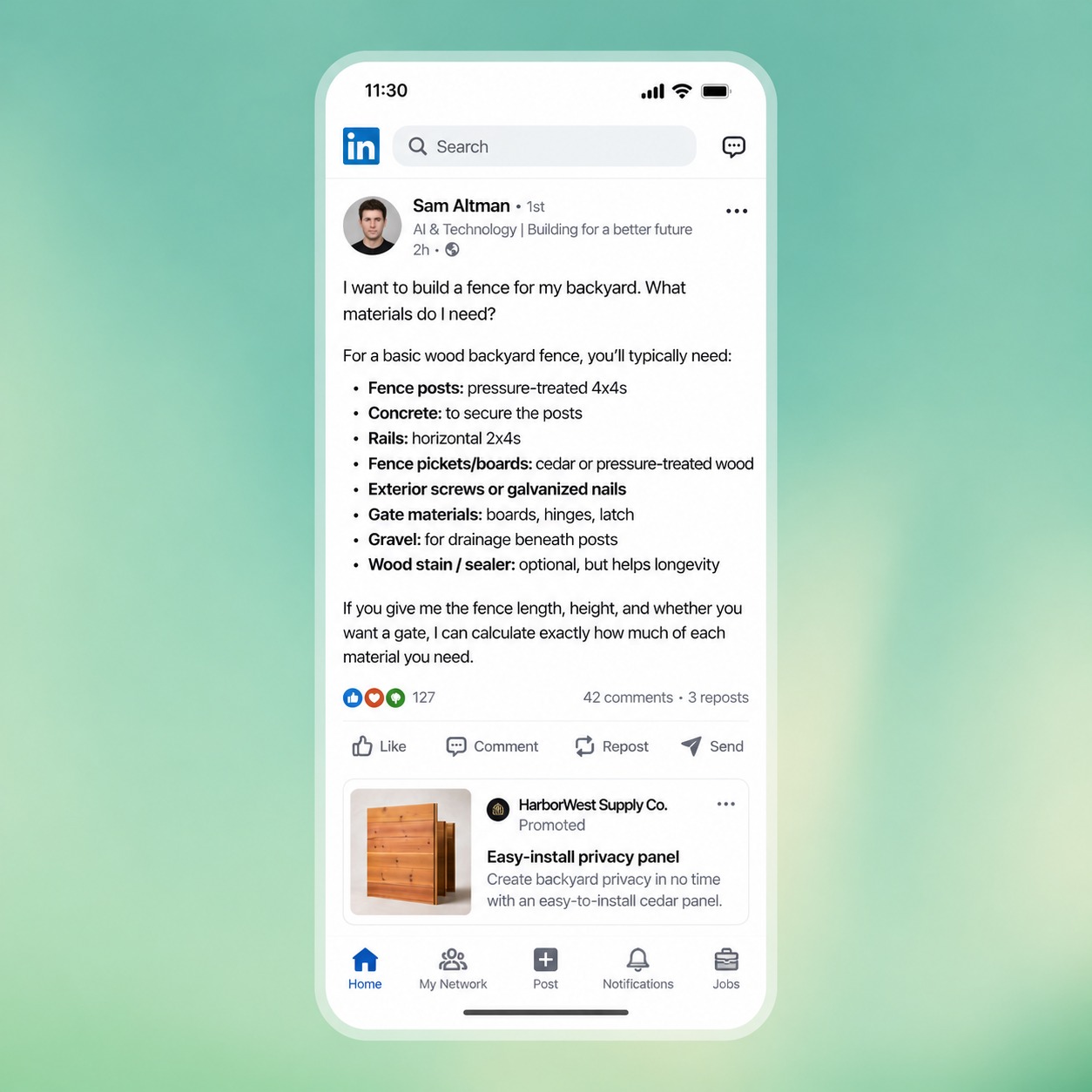 LinkedIn professional feed preview